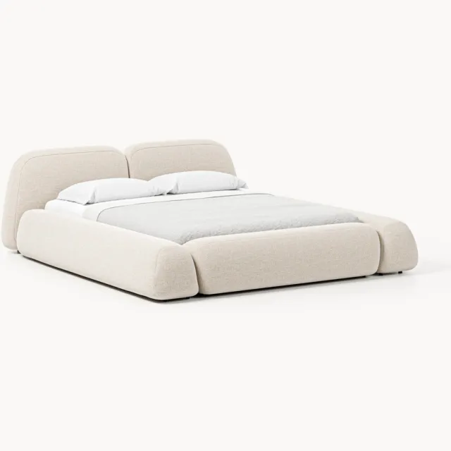 Westwing Collection Bouclé gestoffeerd bed Wolke Beige