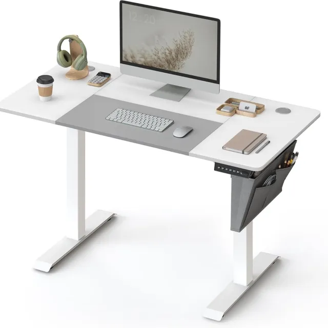 FurnStar Verstelbaar Bureau Tafel - In Hoogte Verstelbaar Bureau Elektrisch - 70 x 160 x (72-120) cm - Geheugenfunctie voor 4 Hoogtes - Voor Thuiskantoor - Werkkamer - Grijs- Wit Basiswit+duifgrijs