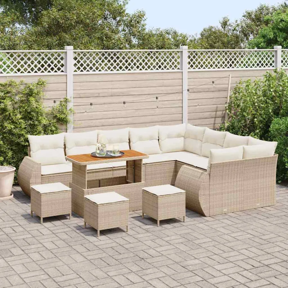 vidaXL Tuinbankenset 13 st Beige poly rattan, foto 2