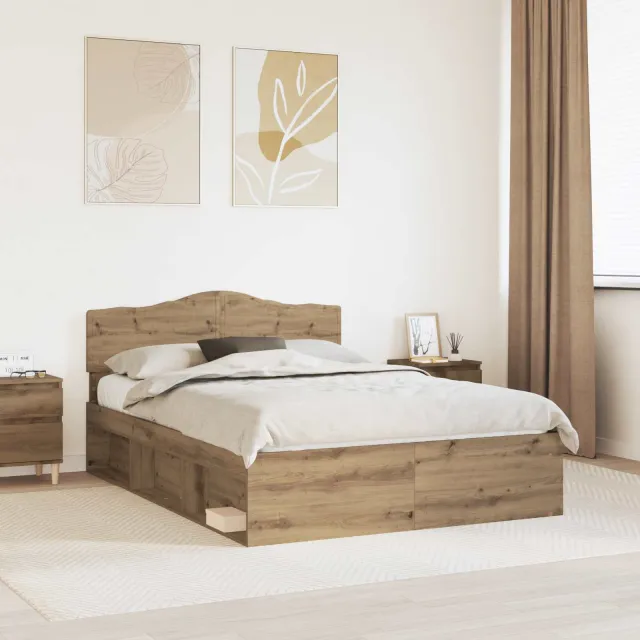 vidaXL Bedframe Artisanaal eiken 150 x 200 cm Massief grenenhout Bruin