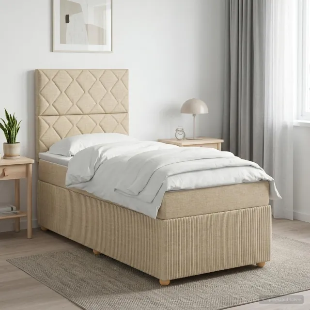 vidaXL LED Boxspring Bed met Matras Crèmekleurig 100 x 200 cm Stof