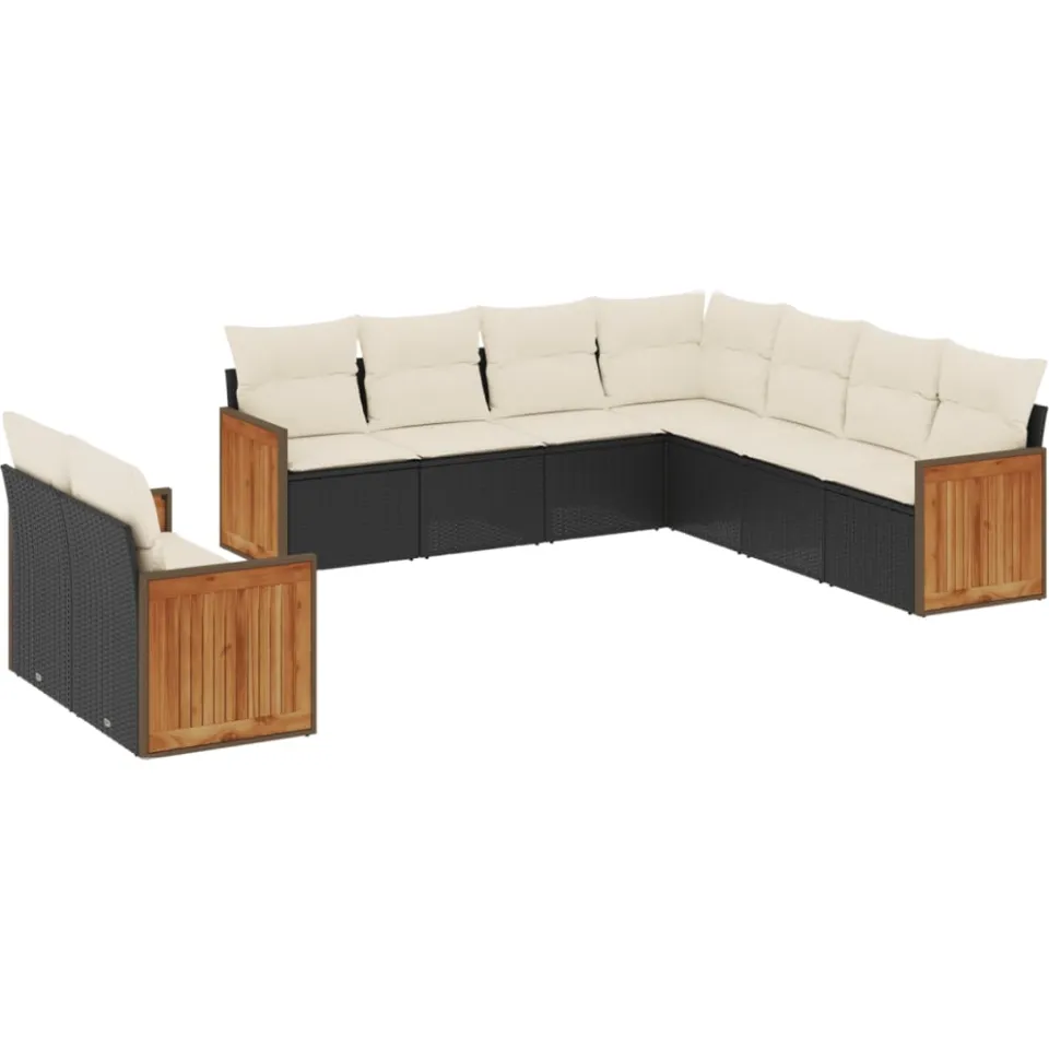 vidaXL 9-delige Loungeset met kussens poly rattan zwart, foto 3