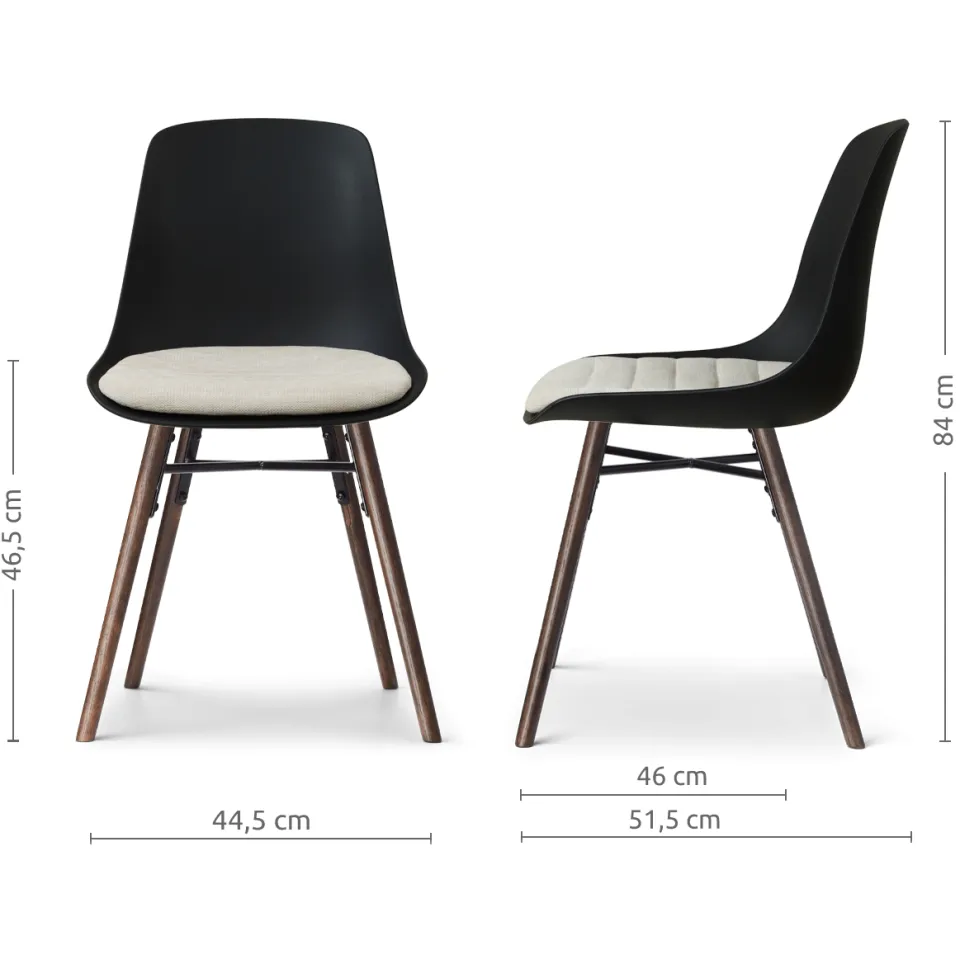 Nolon Nena-Liv eetkamerstoel zwart met naturelbeige zitkussen - walnoot houten onderstel, foto 2