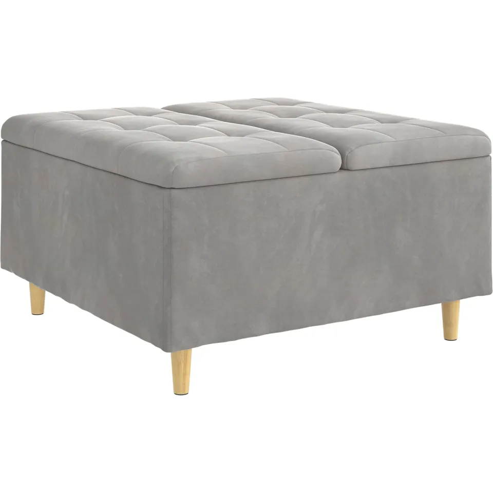 vidaXL Ottoman met Opbergruimte Lichtgrijs 80 x 80 x 45 cm Fluweel, foto 3