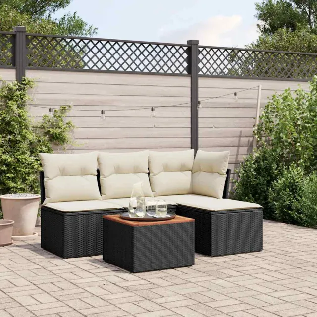 vidaXL 5-delige Loungeset met kussens poly rattan zwart, foto 2