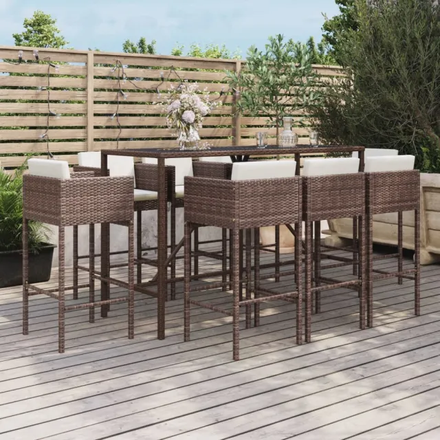 vidaXL 9-delige Tuinbarset met kussens poly rattan bruin, foto 2