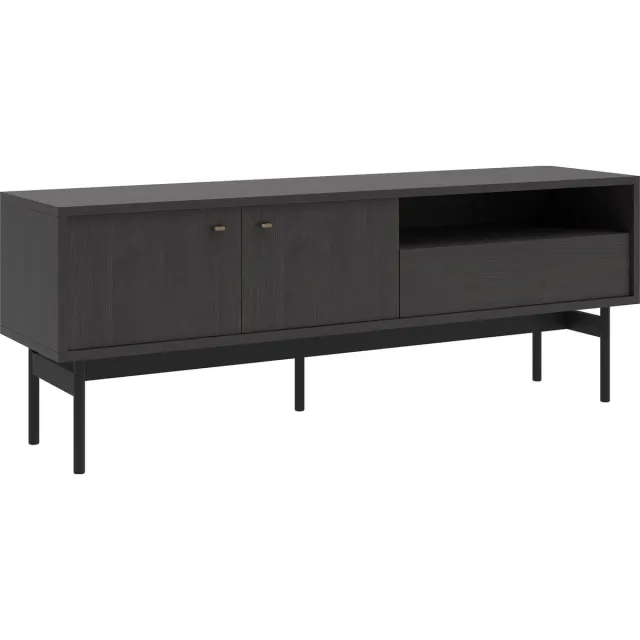 Selsey OLAR - RTV-kast met twee deuren, een lade en een nis - 154 cm - Zwart Portland essenhout