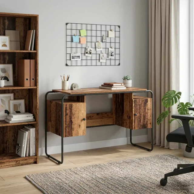 vidaXL Bureau met opbergruimte Oud hout 120 x 50.5 x 75.5 cm bruin, foto 2