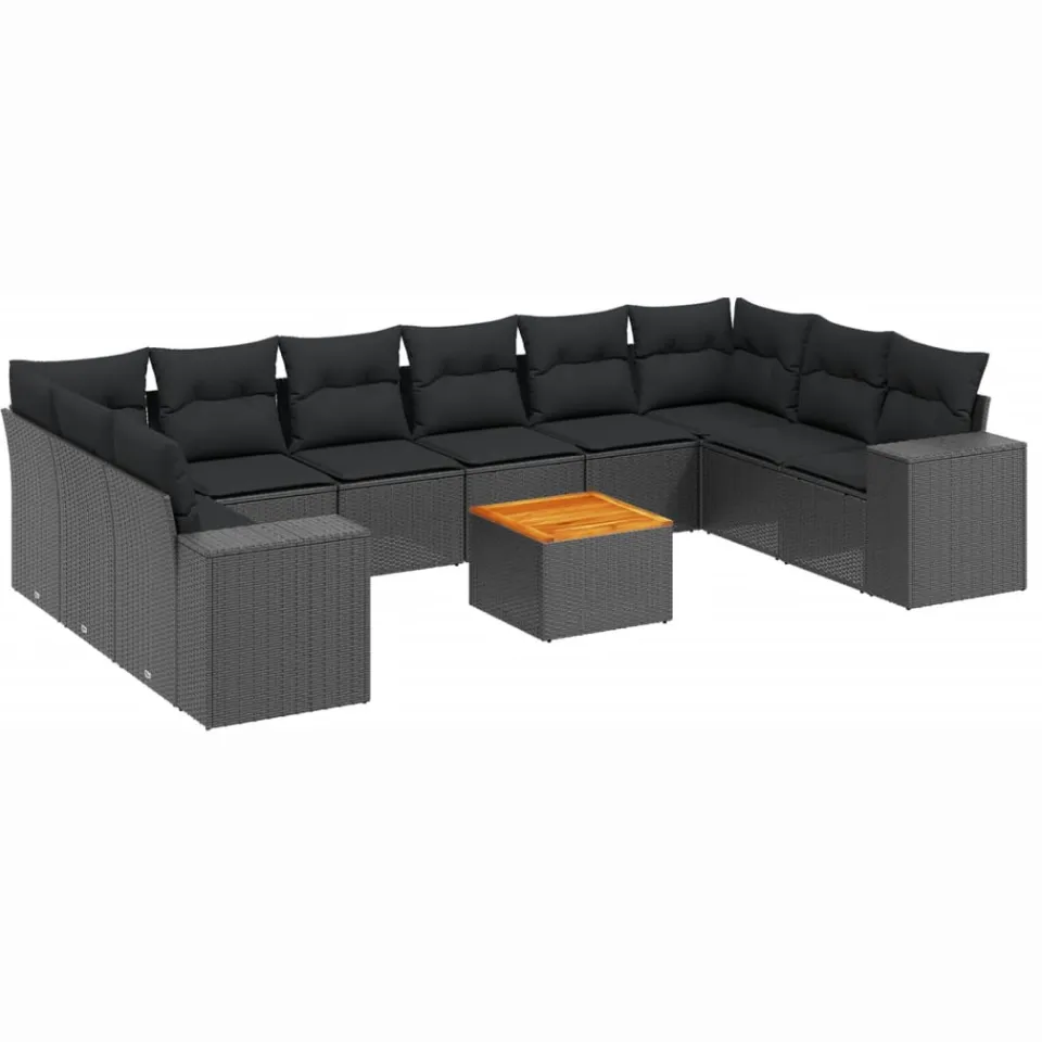 vidaXL 11-delige Loungeset met kussens poly rattan zwart, foto 3