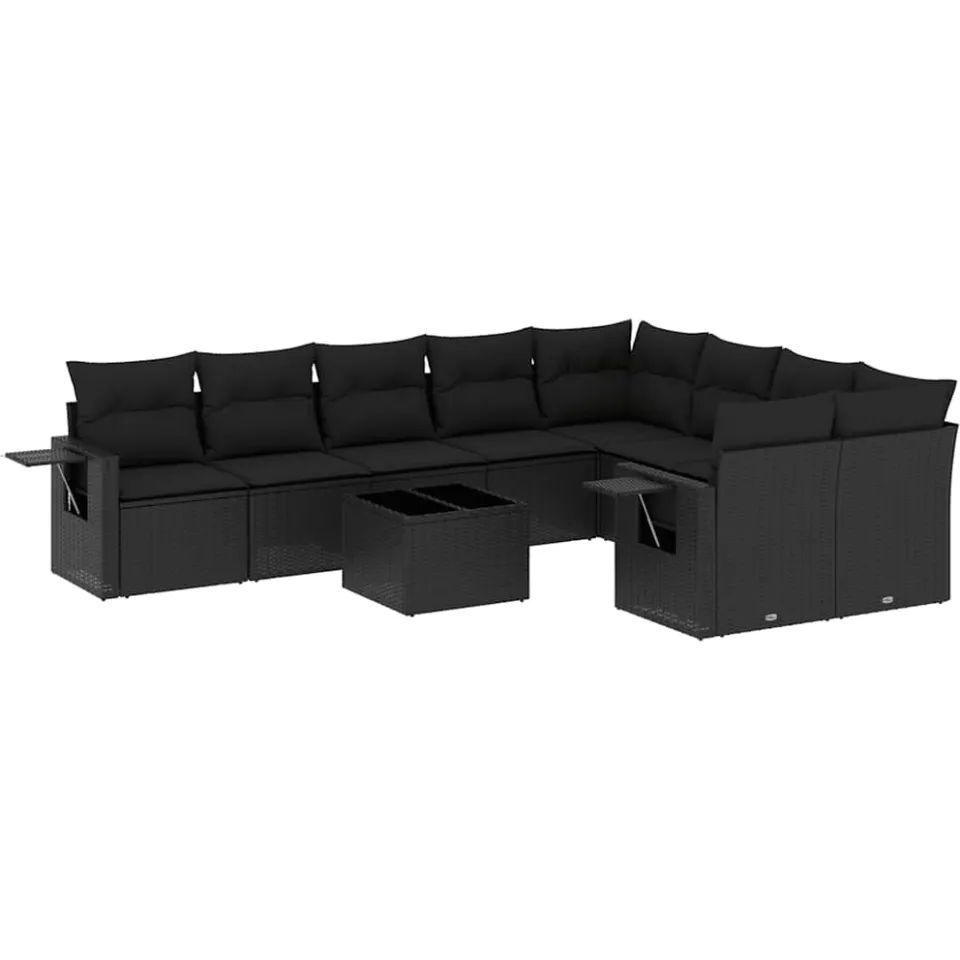 vidaXL 10-delige Loungeset met kussens poly rattan zwart