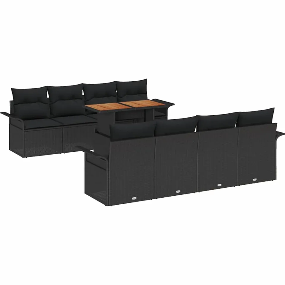 vidaXL Tuin Sofa Set 9 st Zwart Poly riet