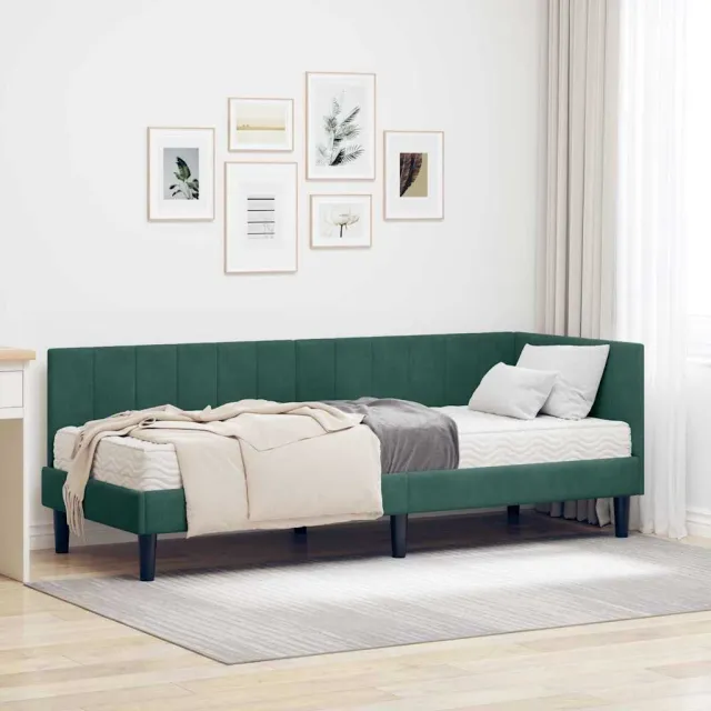 vidaXL Hoekbedframe met Matras 2 st Donkergroen 80 x 200 cm Fluweel