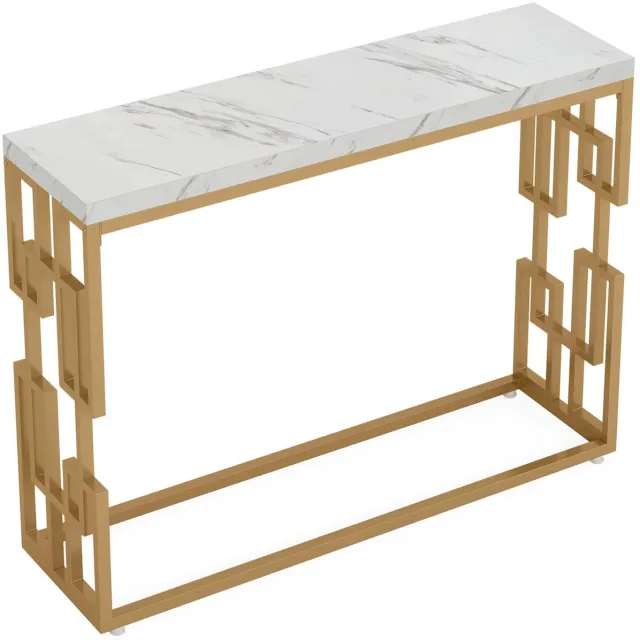 Happiq Consoletafel modern - Wandtafel - Sidetafel - Marmerlook - Haltafel - Woonkamer - Wit/goud