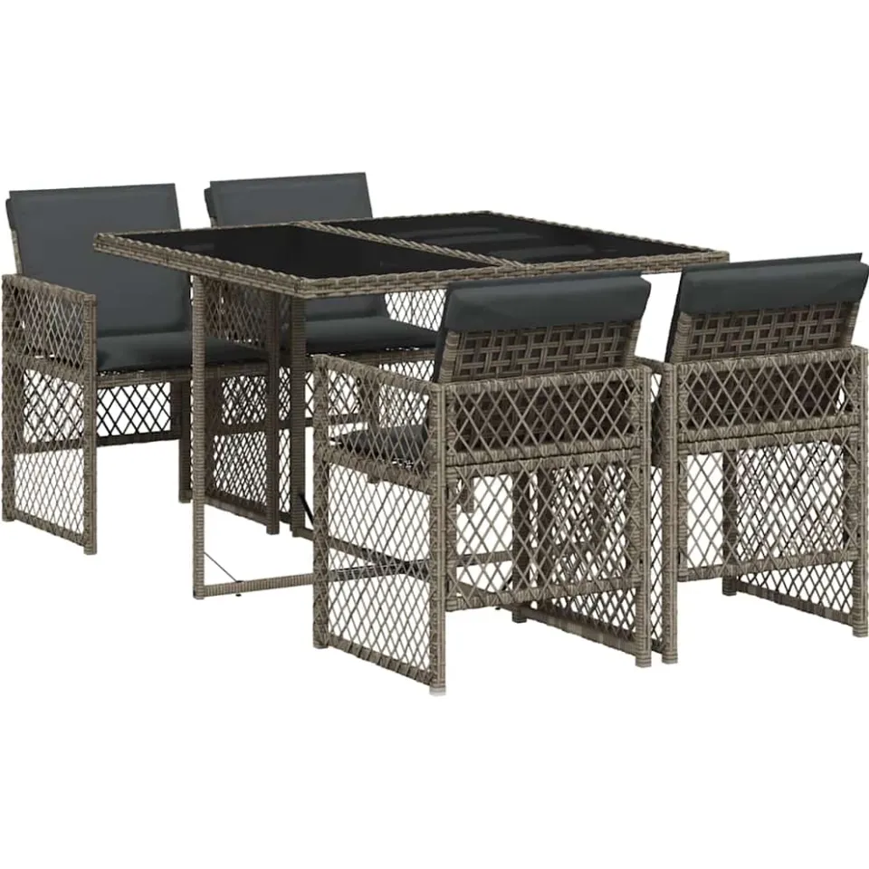 vidaXL 5-delige Tuinset met kussens poly rattan grijs, foto 3