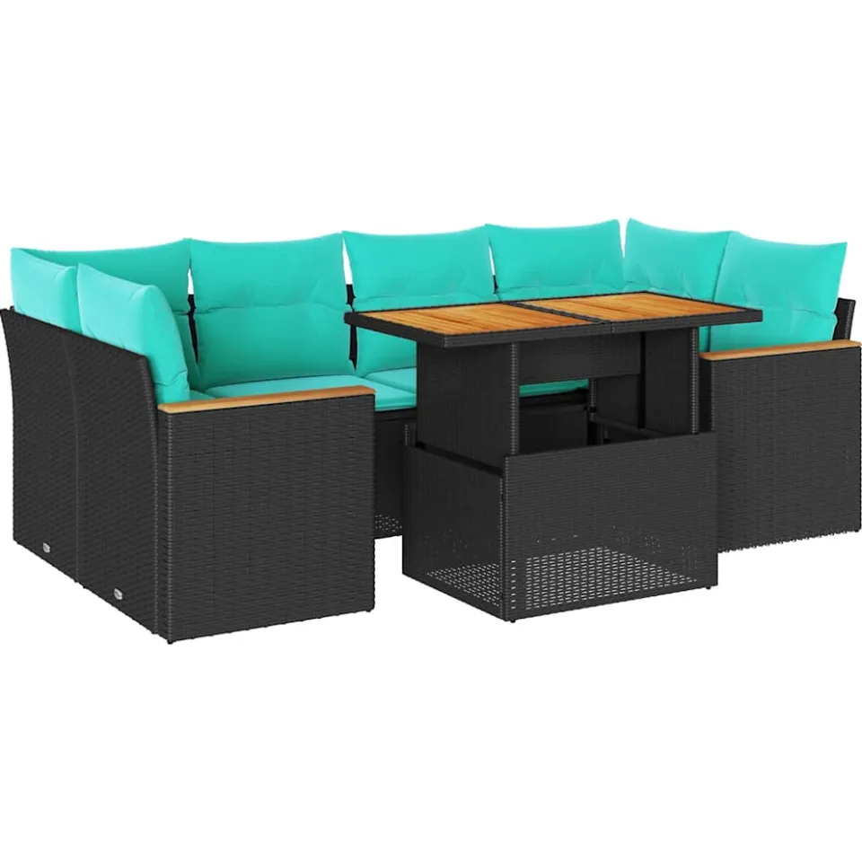 vidaXL 7-delige Loungeset met kussens poly rattan zwart, foto 3