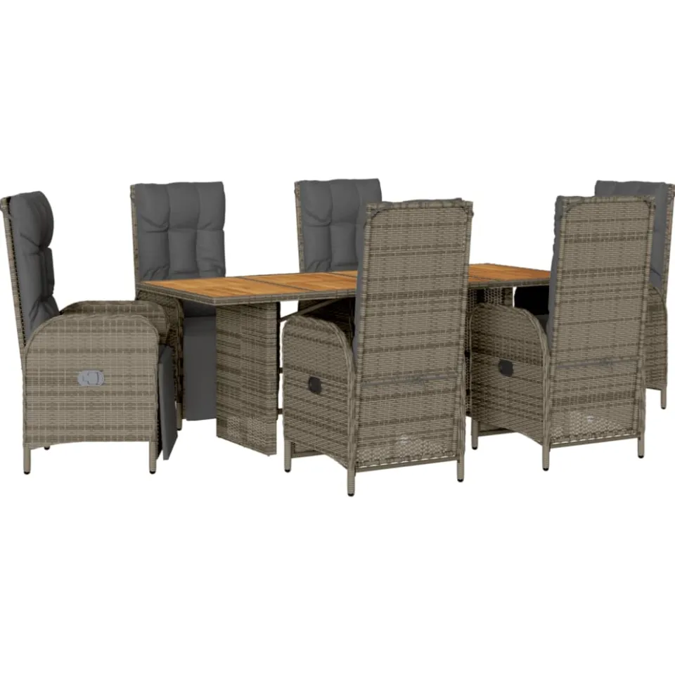 vidaXL 7-delige Tuinset met kussens poly rattan grijs, foto 3