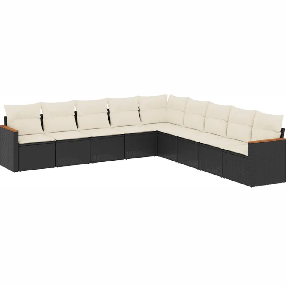 vidaXL 9-delige Loungeset met kussens poly rattan zwart, foto 3