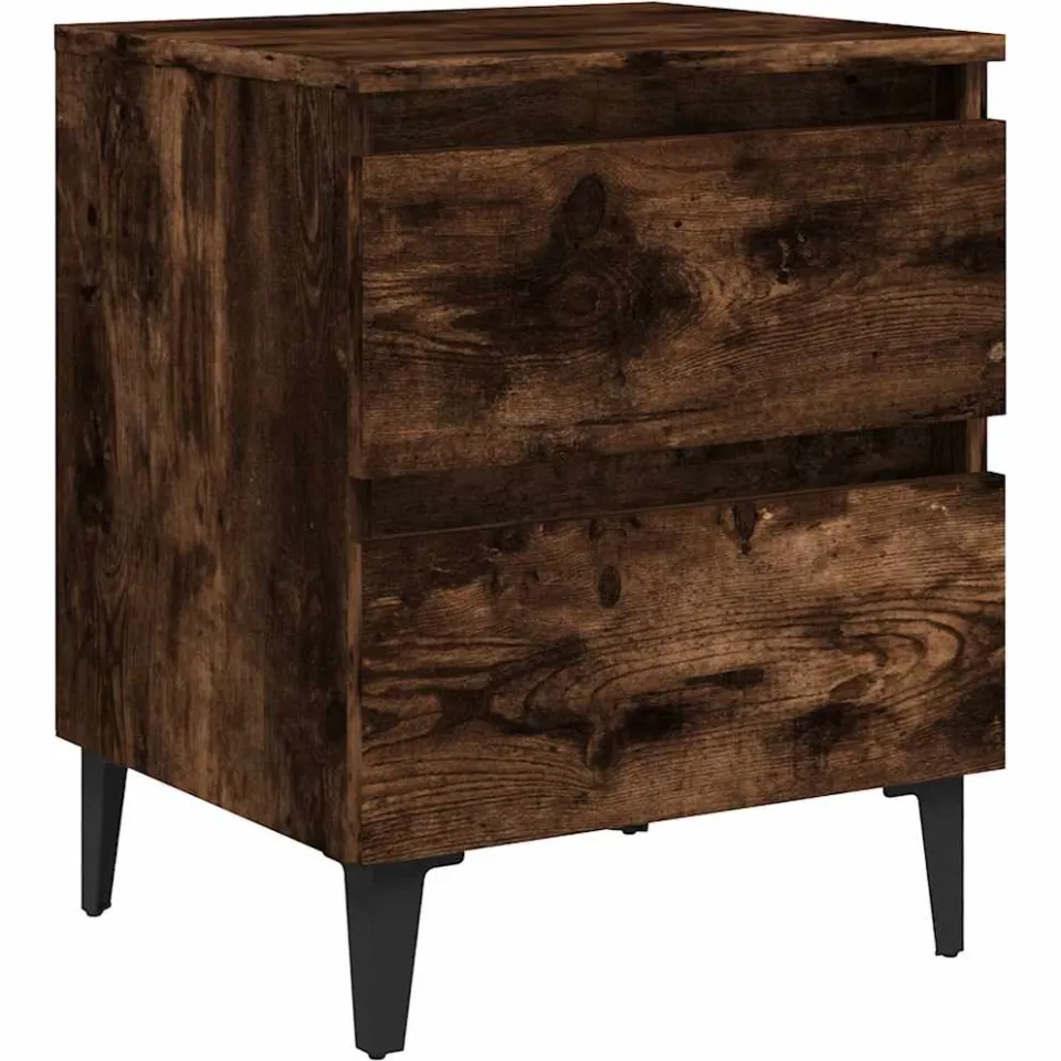 vidaXL Nachtkastje met metalen poten 40x35x50 cm gerookt eikenkleurig Bruin