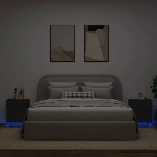 vidaXL Nachtkastjes met LED-verlichting 2 st bewerkt hout zwart, foto 2