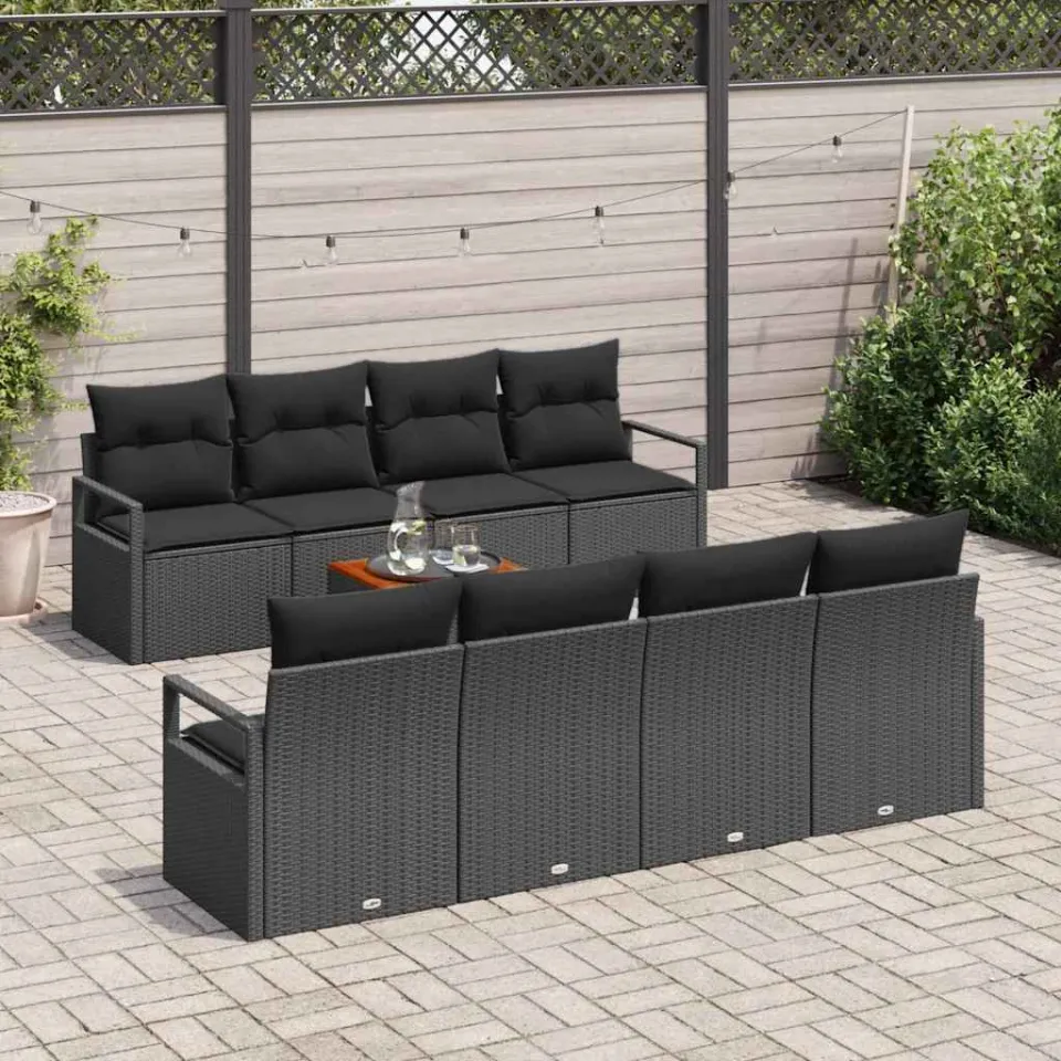 vidaXL Tuinbankenset 9 st Zwart poly rattan, foto 3