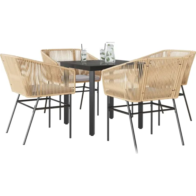vidaXL 5-delige Tuinset met kussens poly rattan glas bruin