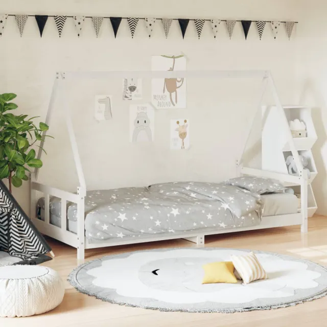 vidaXL Kinderbedframe 90x190 cm massief grenenhout wit, foto 2