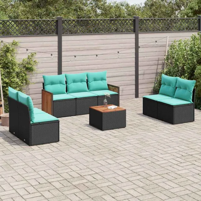 vidaXL 8-delige tuinbankset met kussens, zwart polyrotan, foto 2