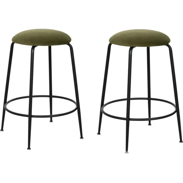 HTfurniture Groene Barkrukjes set van 2 - Fluweel barkruk - ijzere poeten zwart - Modern