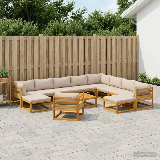 vidaXL Bankstel 12 st Naturel Massief Acaciahout, foto 2