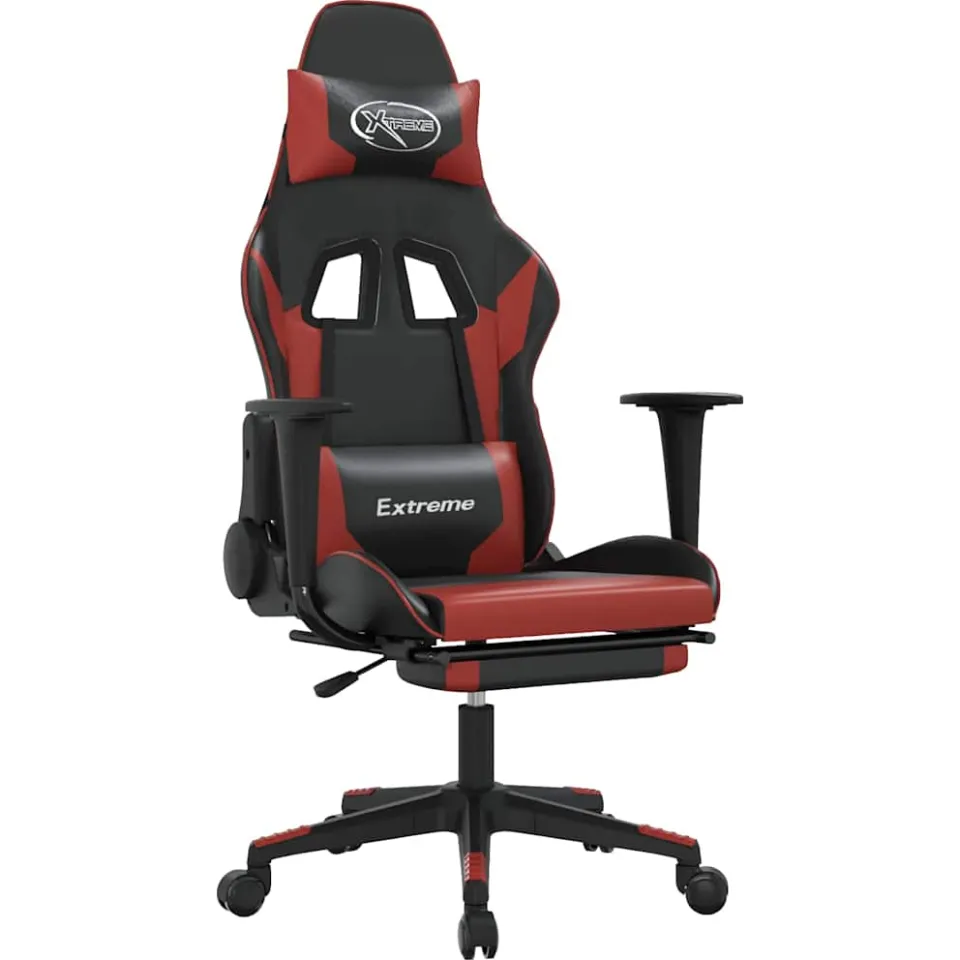 vidaXL Massage gamestoel met voetensteun kunstleer zwart en wijnrood, foto 3