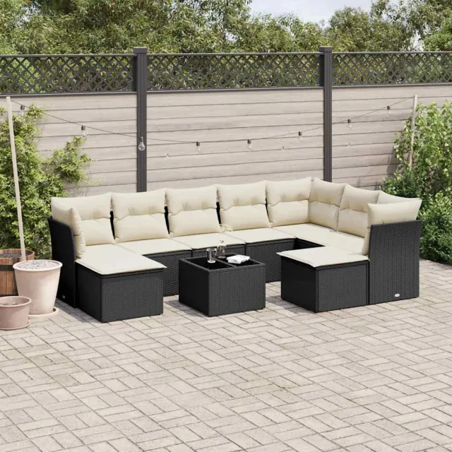 vidaXL 10-delige Loungeset met kussens poly rattan zwart, foto 2
