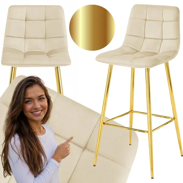 MUFART Montale Velours Barstoel - Beige & Goud - 102cm Hoog