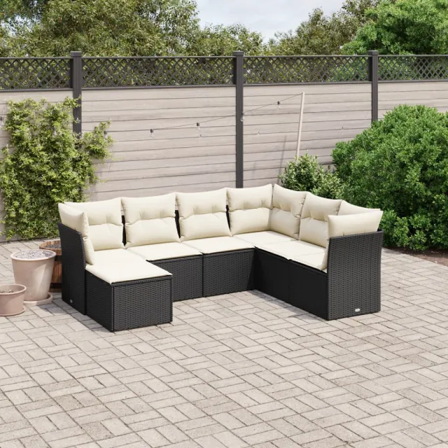 vidaXL 7-delige Loungeset met kussens poly rattan zwart, foto 2