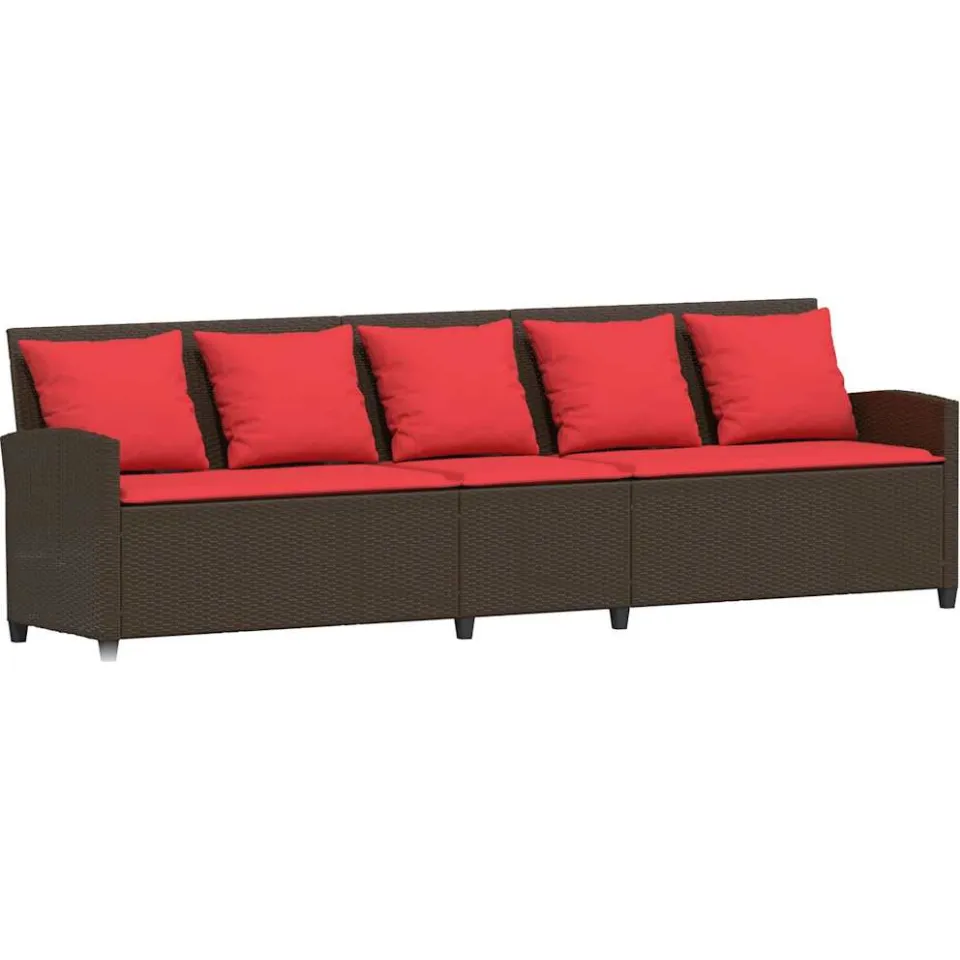 vidaXL Tuinbank 5-zits met kussens poly rattan bruin