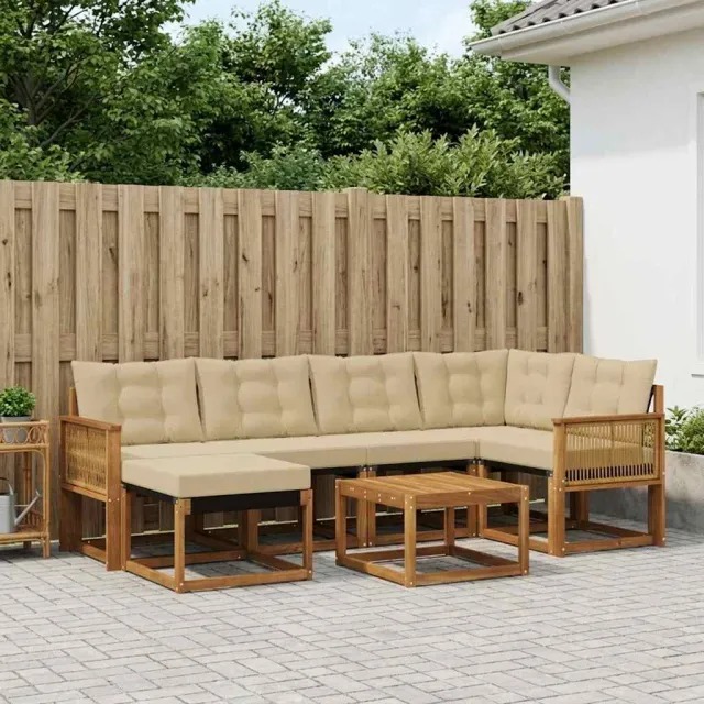 vidaXL Buiten bankenset 7 st 6-zits Natuurlijk en Beige
