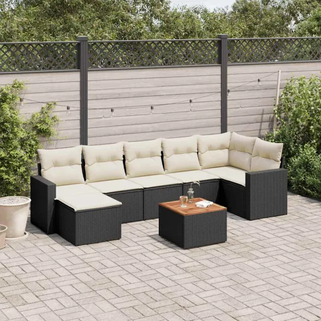 vidaXL 8-delige Loungeset met kussens poly rattan zwart, foto 2