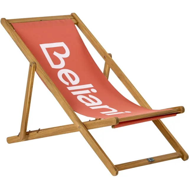 Beliani ANZIO - Strandstoel - Lichthout/Rood - Acaciahout