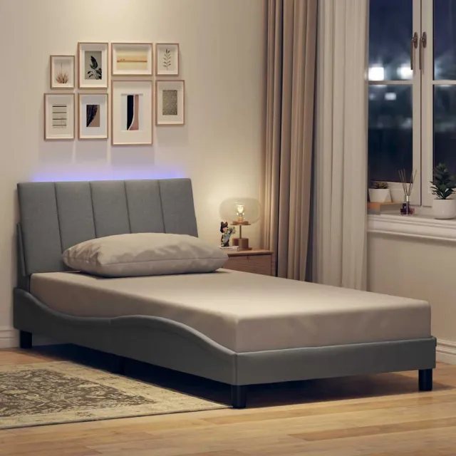 vidaXL Bedframe met LED zonder matras stof 100x200 cm lichtgrijs