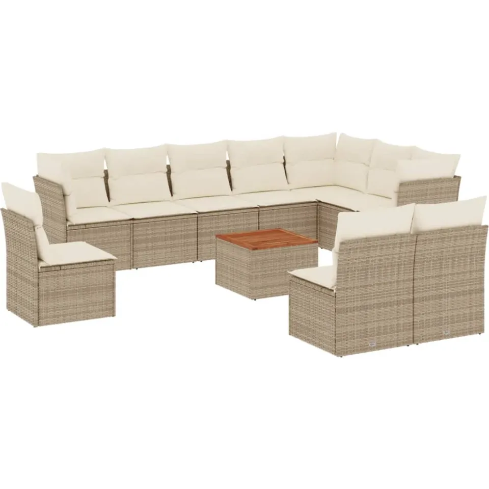 vidaXL 11-delige Tuinset met kussens poly rattan beige