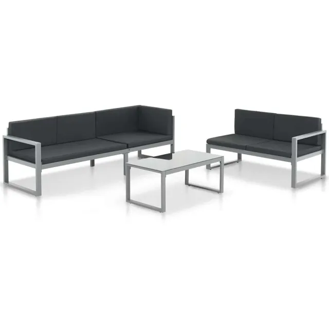 vidaXL 3-delige Loungeset met kussens aluminium zwart