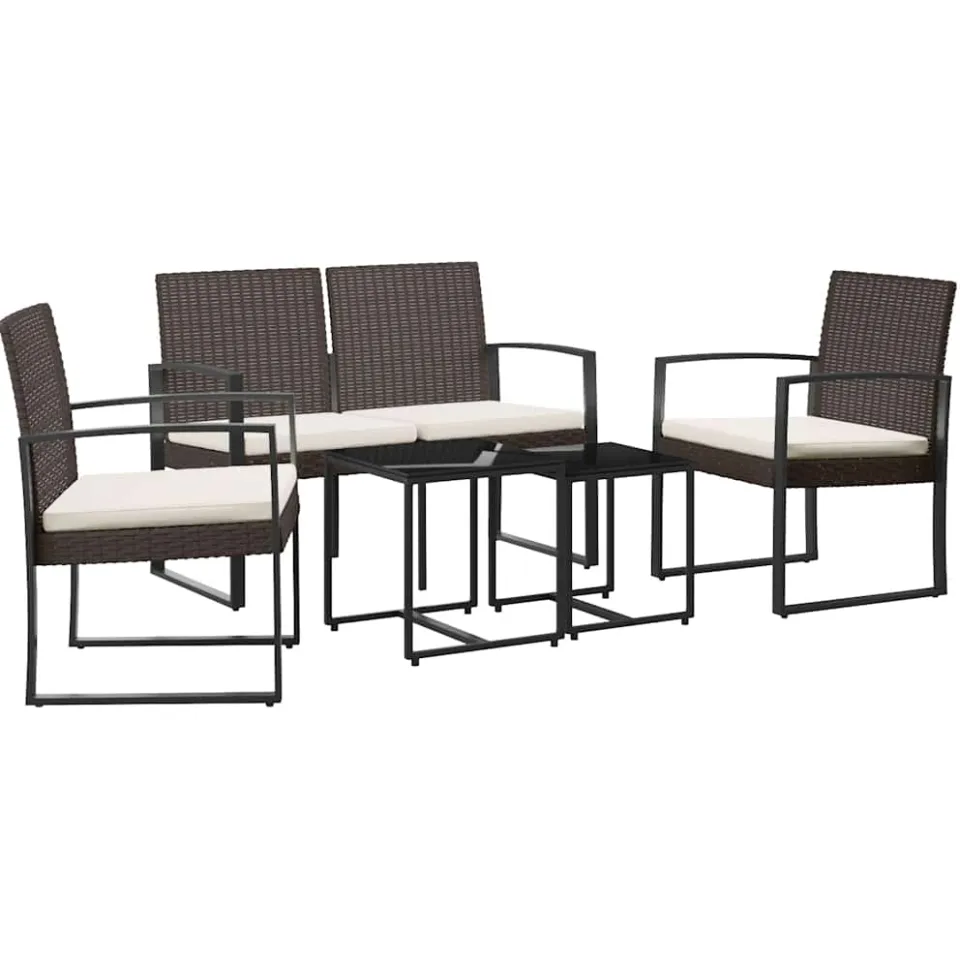 vidaXL 5-delige Tuinset met kussens polypropeen rattan bruin, foto 3