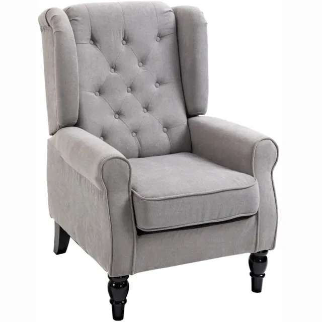 ZYLARO Fauteuil - Getufte Vleugelstoel - Gestoffeerde Loungestoel met Hoge Rugleuning en Afgeronde Armleuningen - Houten Poten - Voor Slaapkamer en Woonkamer - Tot 160 kg - Grijs