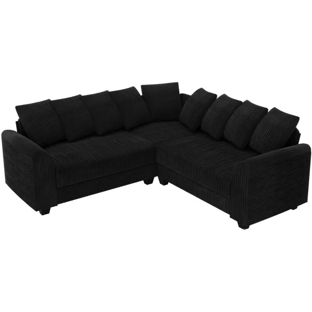 Merax Modulaire Hoekbank L-Vorm Corduroy Zwart – Diepe Zit – 9 Kussens – 5-Zits – 202x202 cm