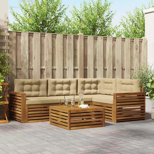 vidaXL Buiten bankenset 5 st 4-zits Natuurlijk en Beige