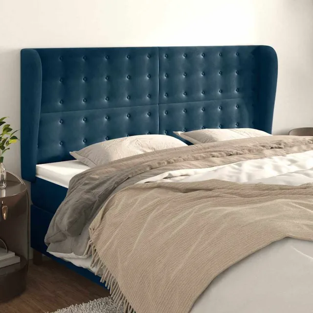 vidaXL Hoofdbord met randen 183x23x118/128 cm fluweel donkerblauw