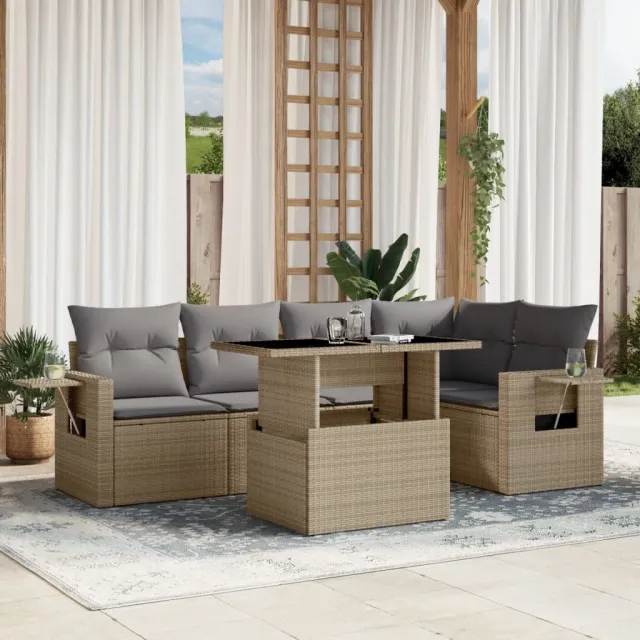 vidaXL 6-delige Loungeset met kussens poly rattan beige, foto 2