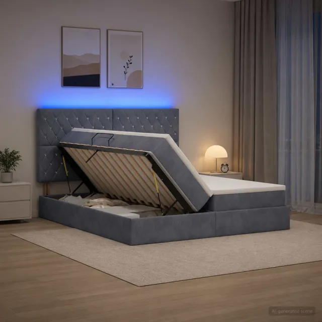 vidaXL LED Opslagbed met Matras Donkergrijs 200 x 200 cm Fluweel