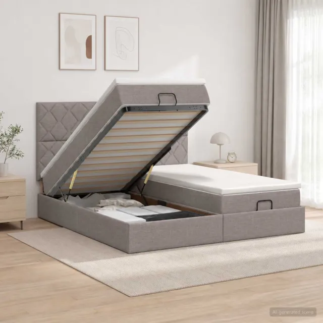 vidaXL Ottoman bed met matras met hoofdeinde 2 st Taupe Stof