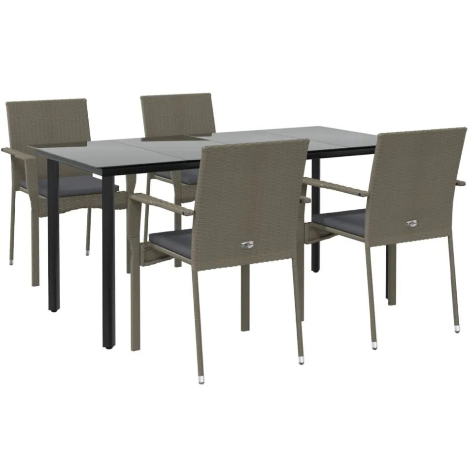 vidaXL 5-delige Tuinset met kussens poly rattan zwart en grijs