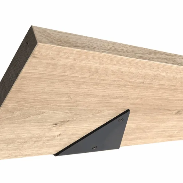 GoudmetHout Wandplank Industrieel - 120 x 25 cm Muurplank - Eiken Hout - Decoratie Wandrek & Boekenrek - Hangplank Keuken - Wall Shelf + 2 Driehoekvormige Mat Zwarte Plankdragers van Staal Licht eiken, mat zwart